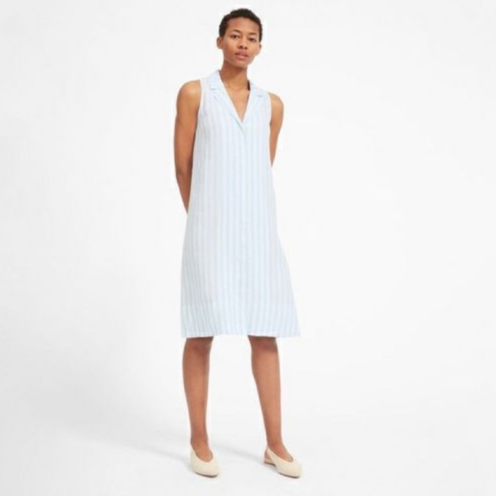 Everlane The Linen Sleeveless Stripe Midi Shirt Dress